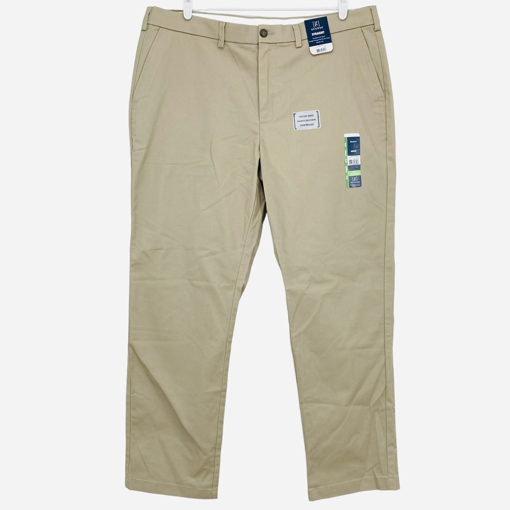 GEORGE Mens Chino Beige Pants 40x32 Straight Wrinkle Resistant Comfort Waist NWT